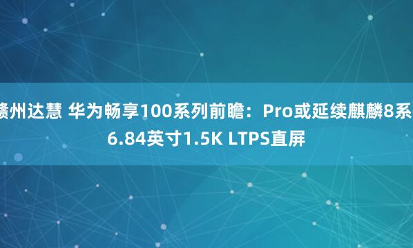 赣州达慧 华为畅享100系列前瞻：Pro或延续麒麟8系+6.84英寸1.5K LTPS直屏